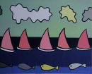 Sans titre - Voiliers et poissons - 65x81 cm