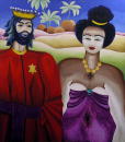 Le roi Salomom et la reine de Saba aux lolos de Martine Carol (Coll. prive) - 115x132 cm