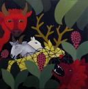F102 La gnisse, la chvre et la brebis en socit avec le lion (Coll. Muse) - 100x100 cm