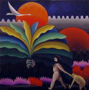 Tarzan emmene une Shetah reclacitrante ds le sous bois magique (Coll. prive) - 100x100 cm
