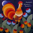 Le rve du coq rouge (Coll. prive) - 100x100 cm