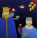F075 Les deux perroquets, le roi et son fils (Coll. Muse) - 100x100 cm