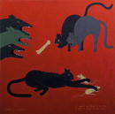F197 La querelle des chiens et des chats et celle des chats et des souris (Coll. Muse) - 100x100 cm
