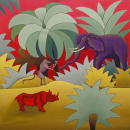 F087 L'lphant et le singe de Jupiter (Coll. Aractingi) - 100x100 cm