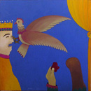 F166 Le milan, le roi et le chasseur (Coll. Muse) - 100x100 cm