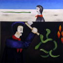 F243 Le villageois et le serpent (Coll. Muse) - 100x100 cm