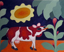 Sans titre - Vache et fleur - 81x100 cm