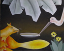 F204 Le renard et la cigogne aux marguerites (Coll. Aractingi) - 81x100 cm