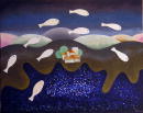 Sans titre - Maisons et poissons - 81x100 cm