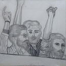 Sans titre non fini - 3 Barbus manifestent - 80x80 cm