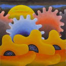 Yellow sun yellow flowers (Coll. prive) - 100x100 cm