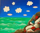 Sans titre  - Femme devant mer verte - 46x55 cm