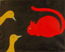 Lapin rouge et 2 oiseaux - 46x55 cm