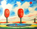 Sans titre - 2 arbres rouges (Coll. prive) - 65x80 cm