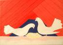 Paques 1975 - deux oiseaux et un nid (Coll. prive) - 46x65 cm