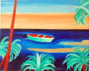 Sans titre - Palmiers et bateau - 33x41 cm